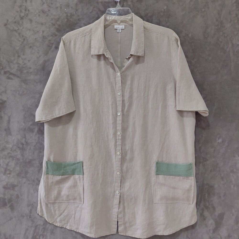 J Jill Love Linen Linen Button Up Tunic Women's Size 3X Lagenlook Pockets